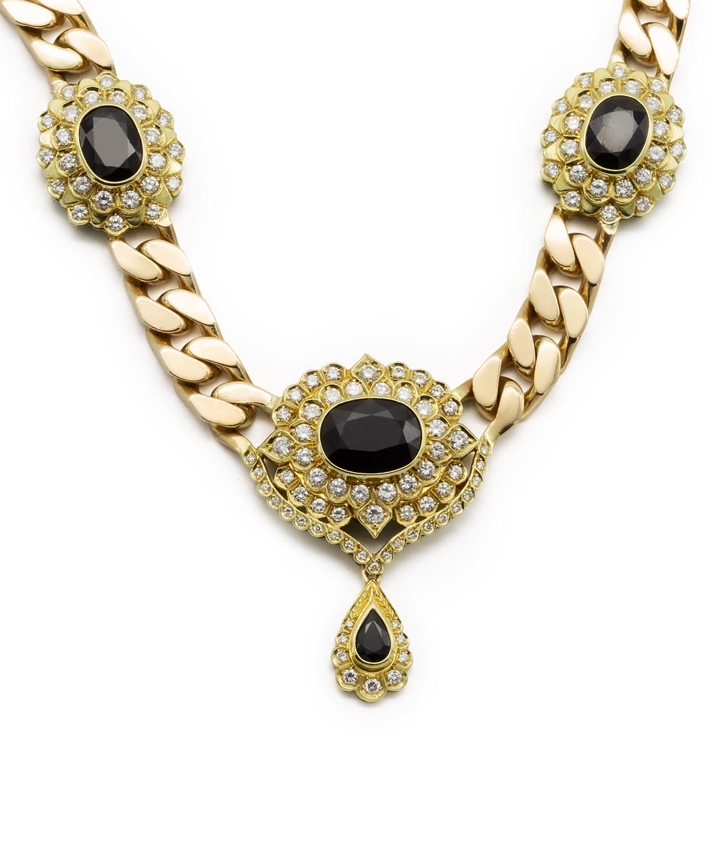 Collier mit Brillant-Safir 585er Gelbgold