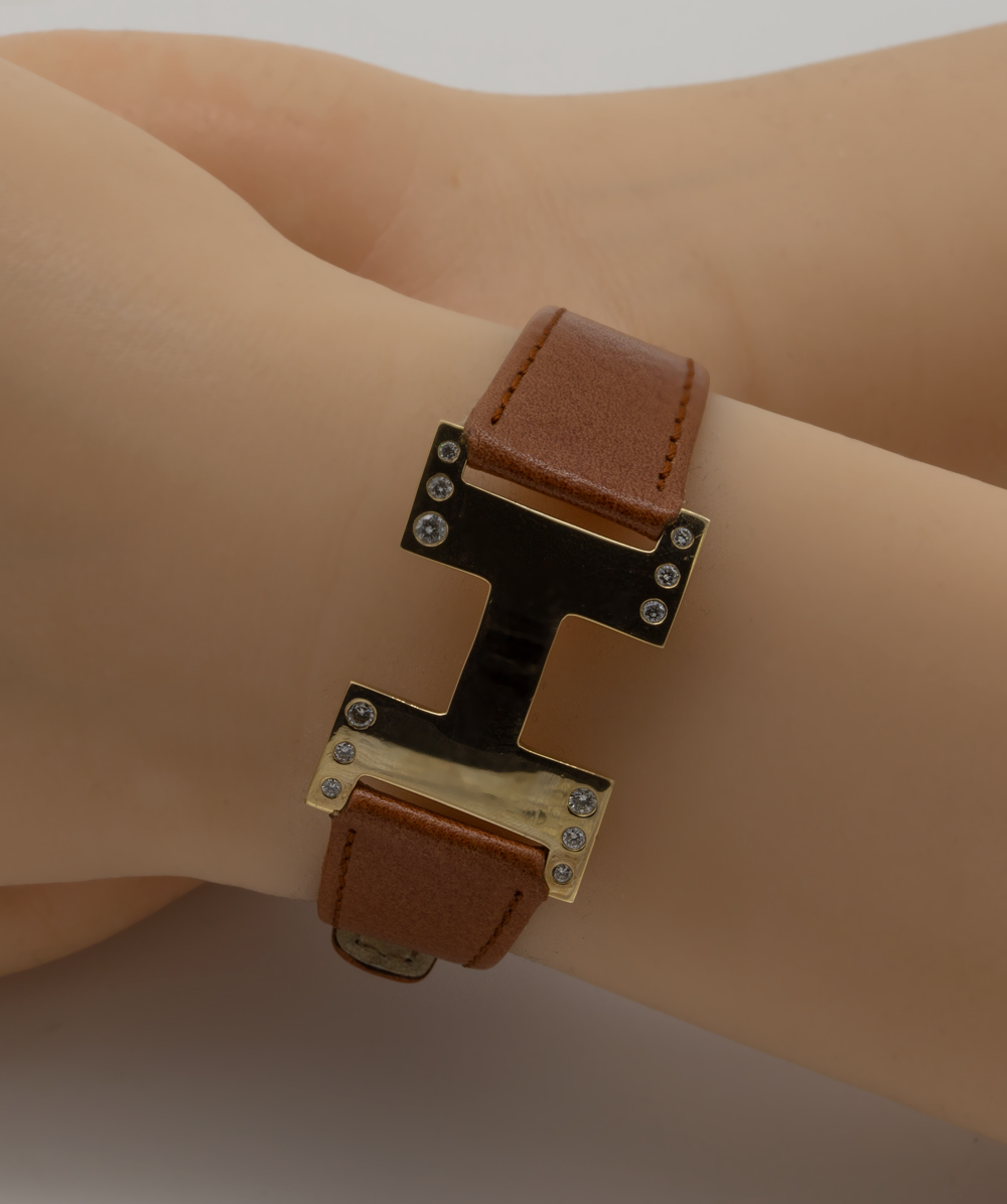 Lederarmband H mit Brillanten 585er Gelbgold