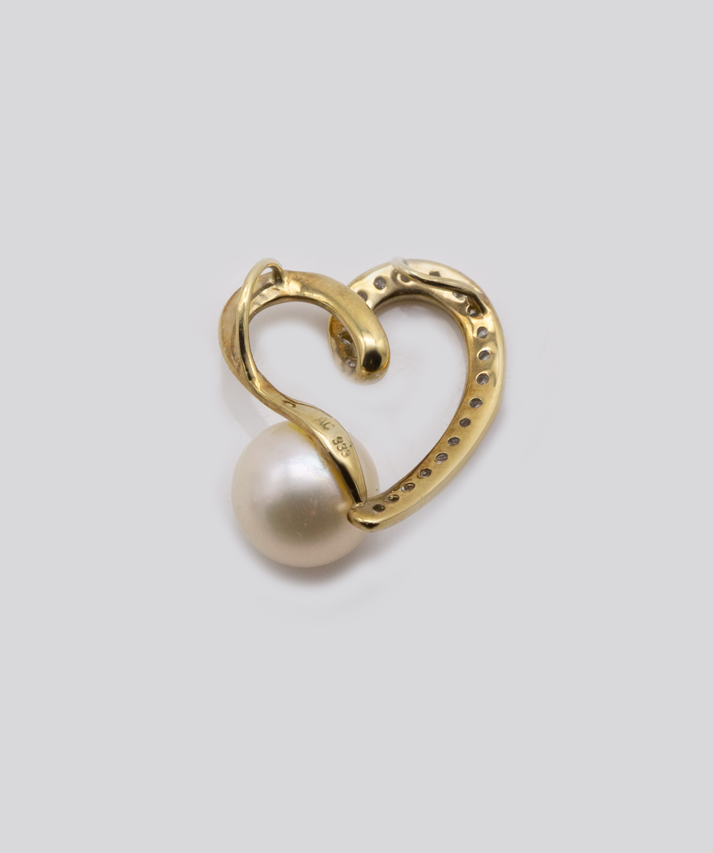 Perlanhänger Herz mit Diamant 333er Gold bicolor