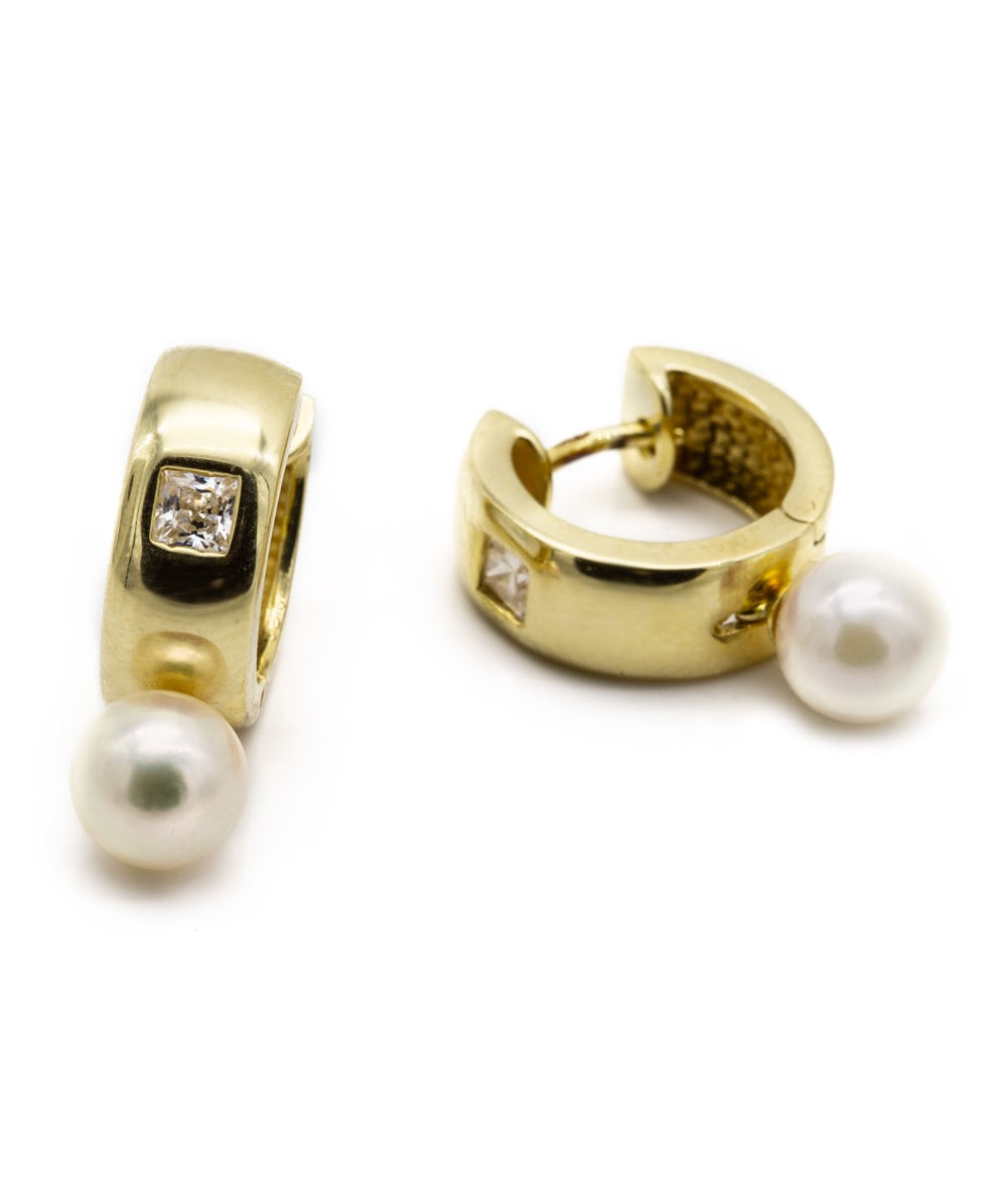 Creolen mit Zirkonia und Perle 333er Gelbgold