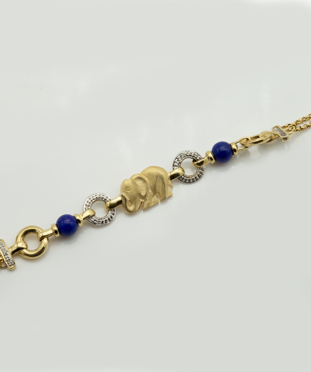 Diamantarmband Elefant und echt Lapis 585er Gold bicolor