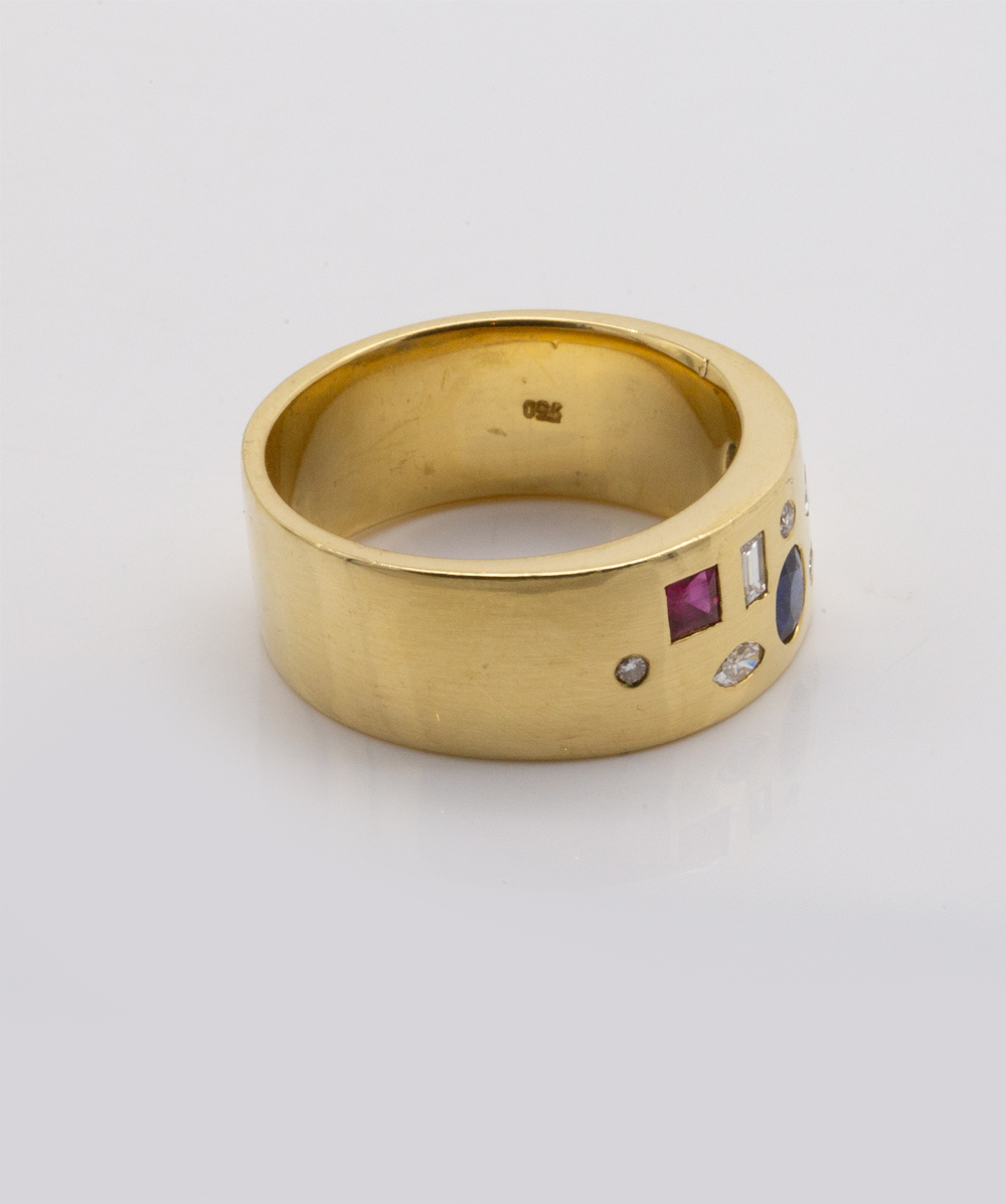 Ring mit Brillanten und Multi-Farbsteinen 750er Gelbgold 