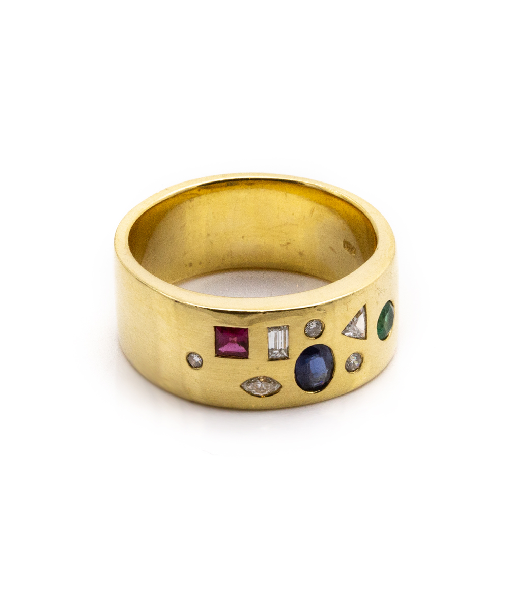 Ring mit Brillanten und Multi-Farbsteinen 750er Gelbgold 