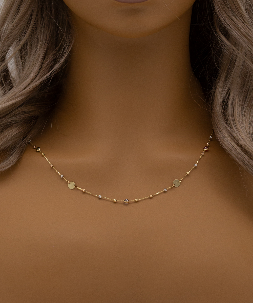 Kette mit Farbsteinen 585er Gold tricolor