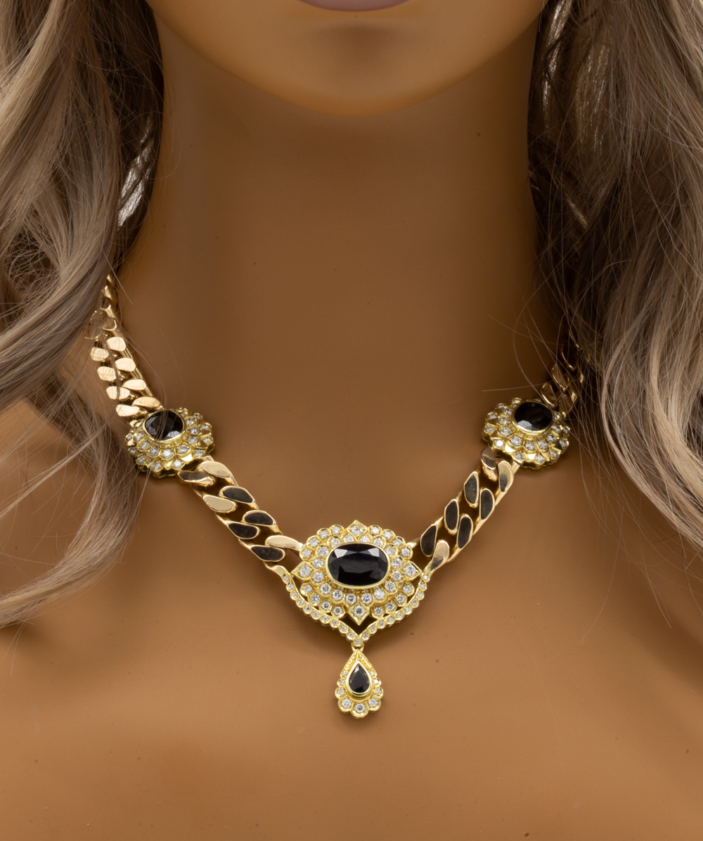 Collier mit Brillant-Safir 585er Gelbgold