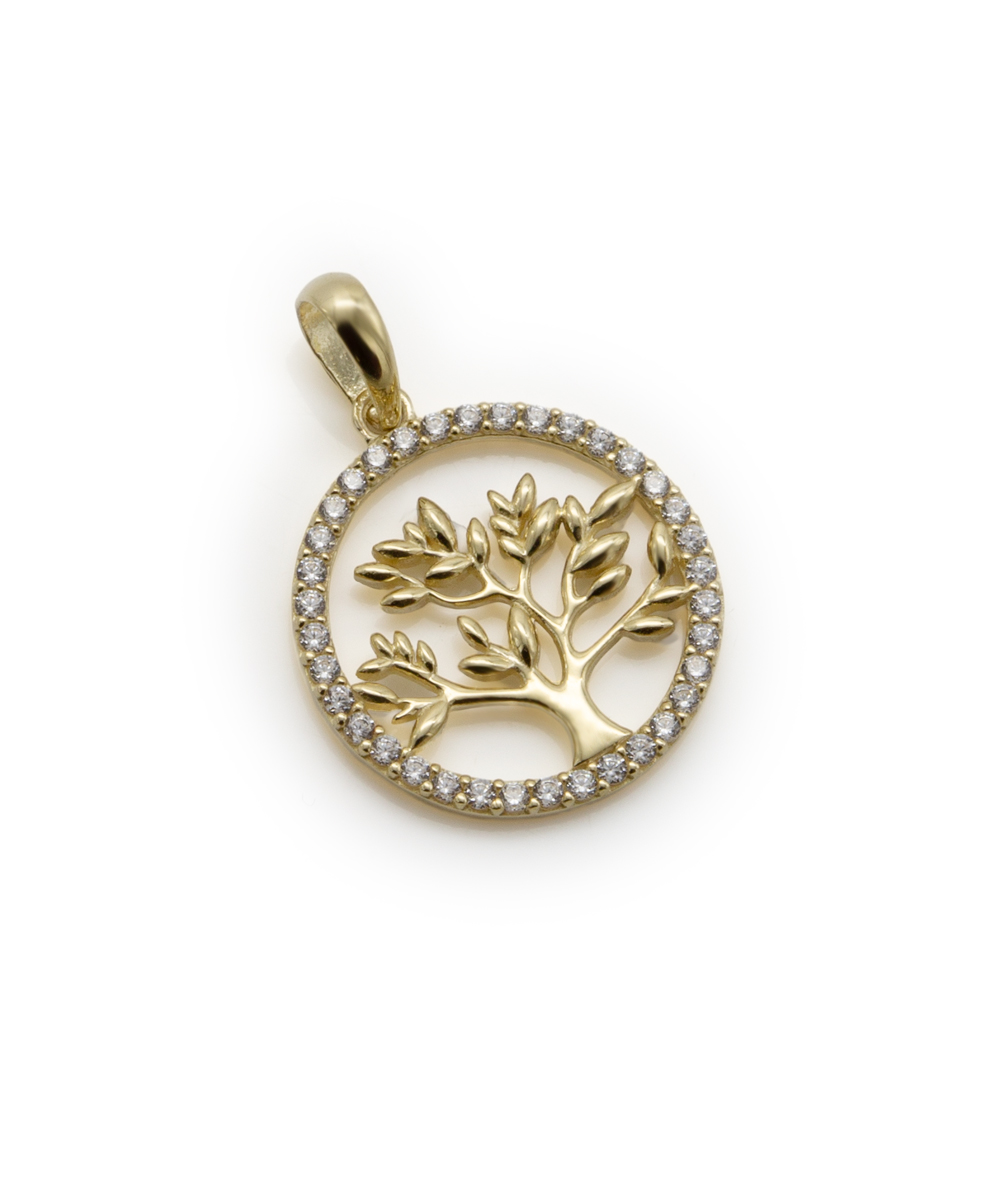 Anhänger Lebensbaum mit Zirkonia 333er Gelbgold