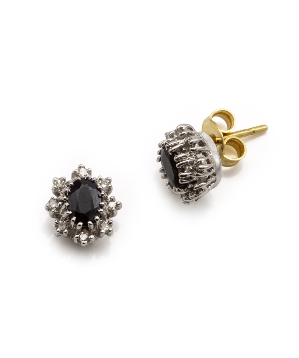 Ohrstecker mit Brillant-Safir 750er Gold bicolor 