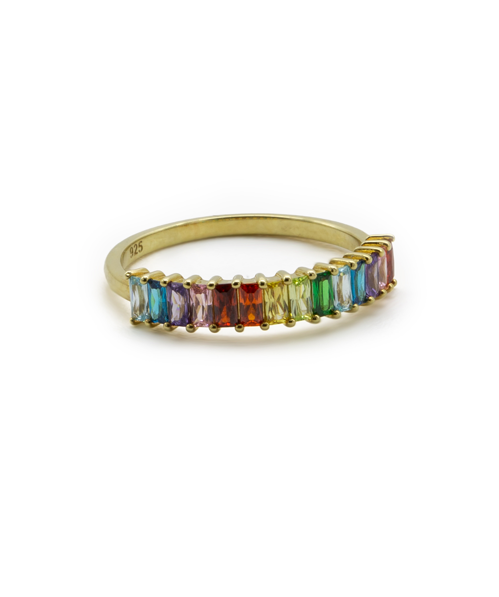 Ring mit Regenbogenzirkonia 925er Silber vergoldet