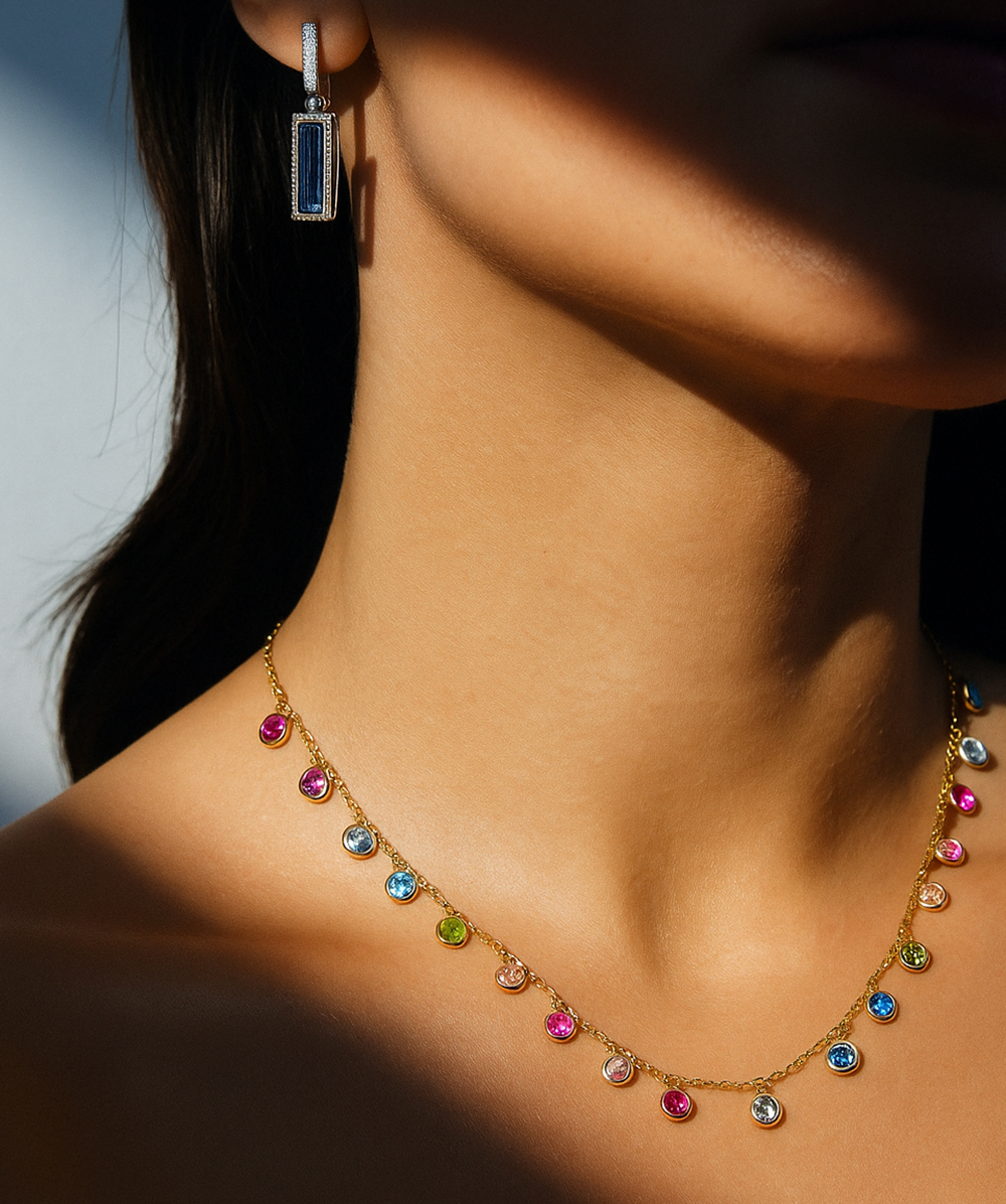 Halskette Zirkonia multicolour 925er Silber vergoldet