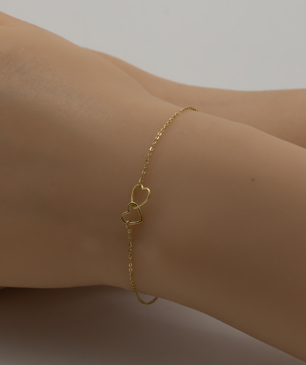 Armband mit Doppelherz 333er Gelbgold