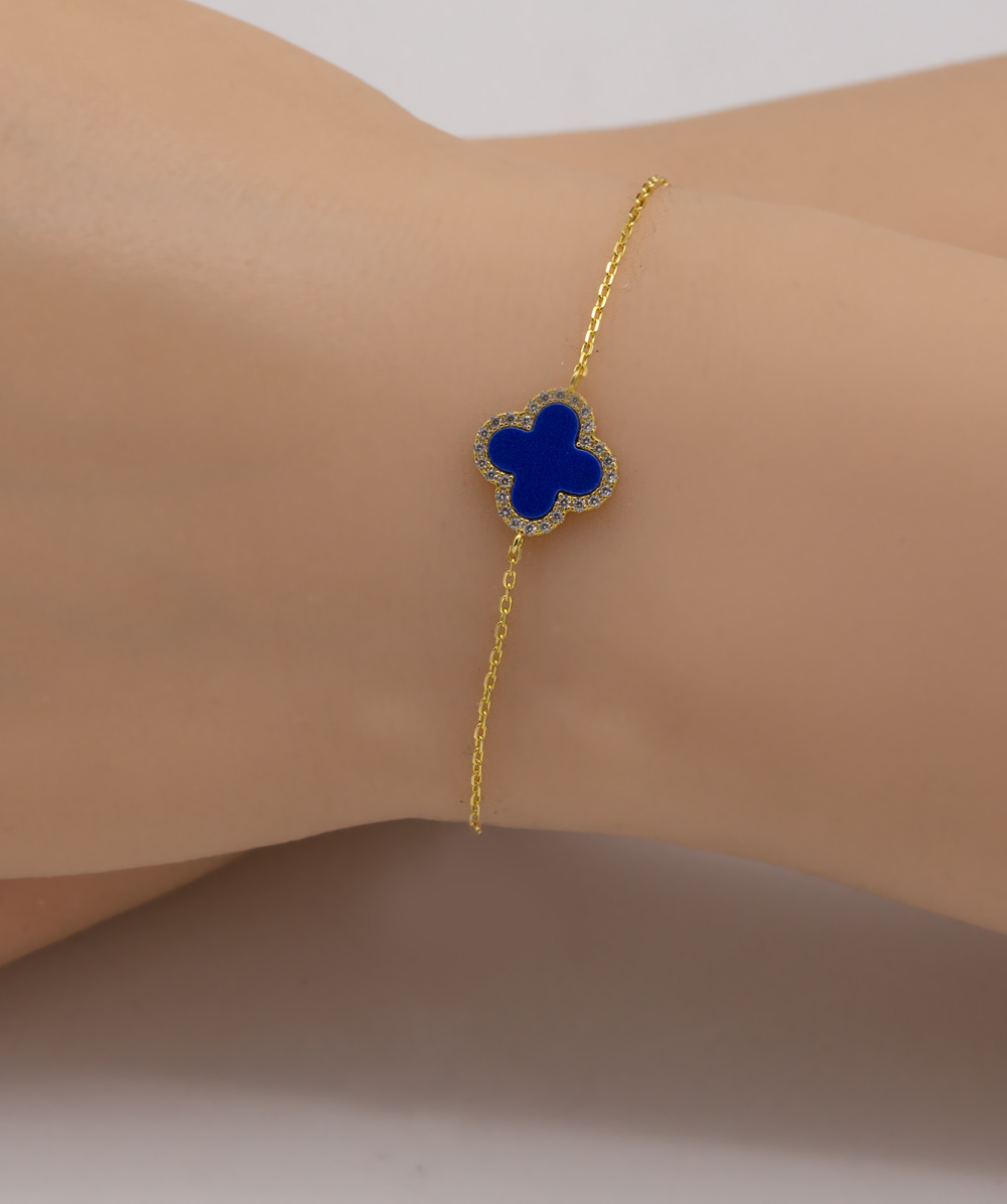 Armband Lapis Kleeblatt 925er Silber vergoldet
