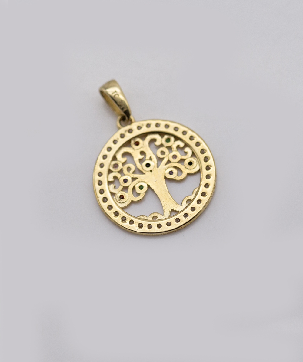 Anhänger Lebensbaum mit Zirkonia-Mulicolor 333er Gelbgold 
