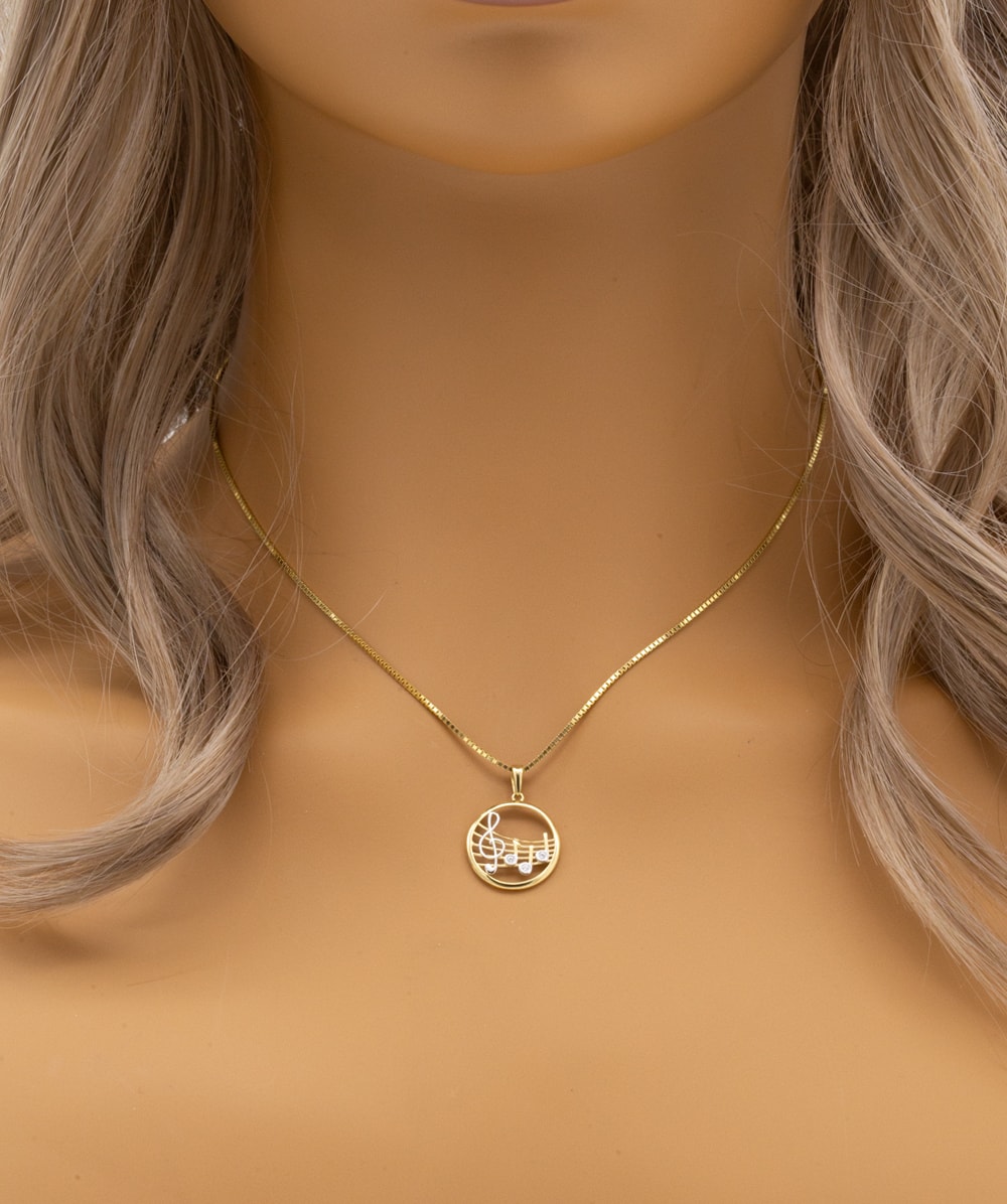 Anhänger Notenschlüssel mit Zirkonia 333er Gold bicolor