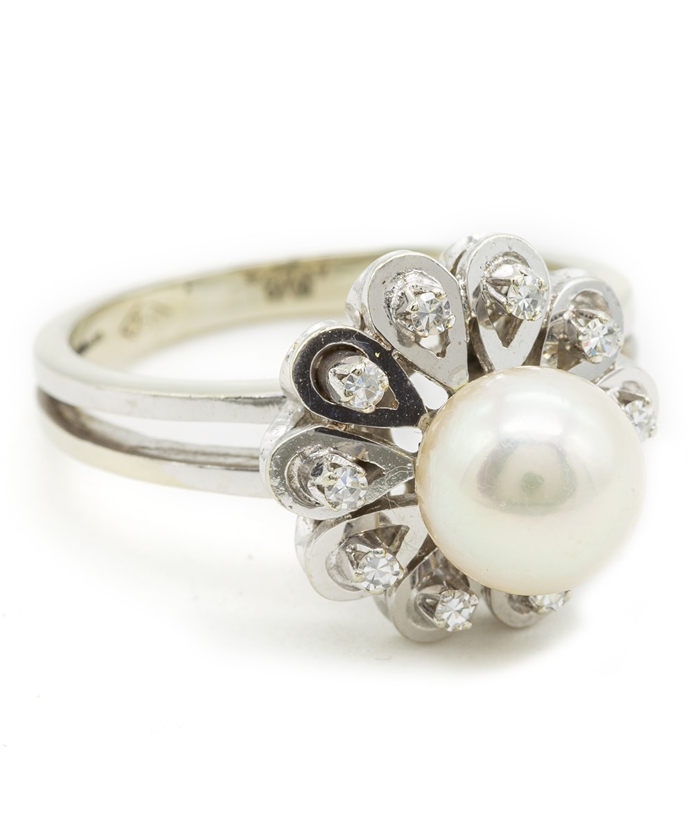 Ring mit Perle und Brillanten 750er Weißgold