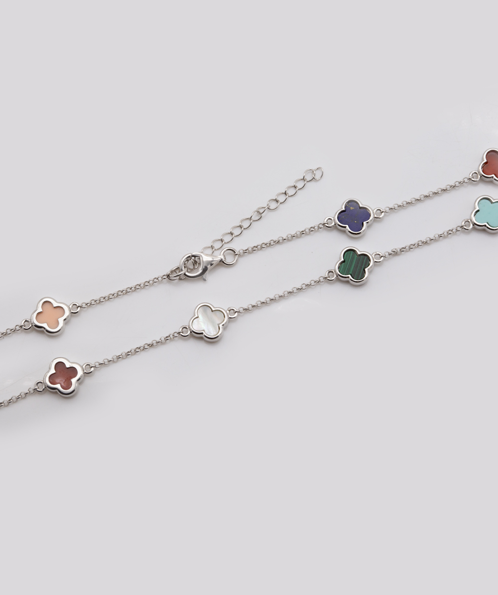 Kleeblattkette Multicolor 925er Silber 