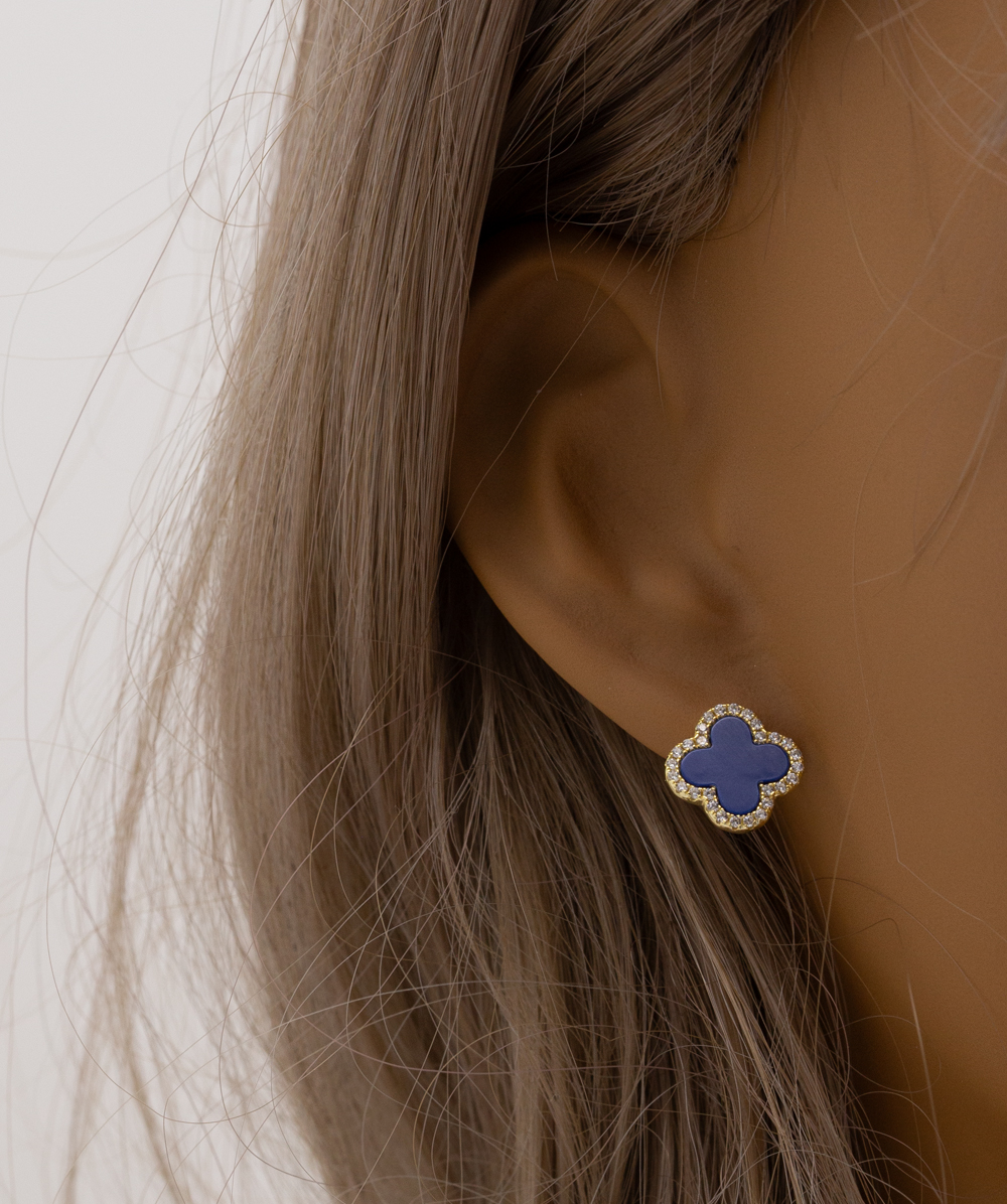 Kleeblatt Ohrstecker Zirkonia und Syn. Lapis 925er Silber