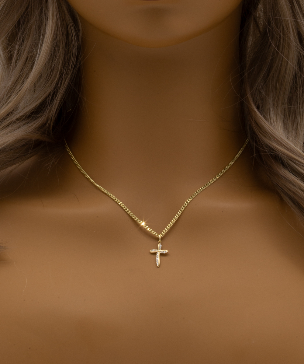 Kreuzanhänger mit Zirkonia 585er Gelbgold