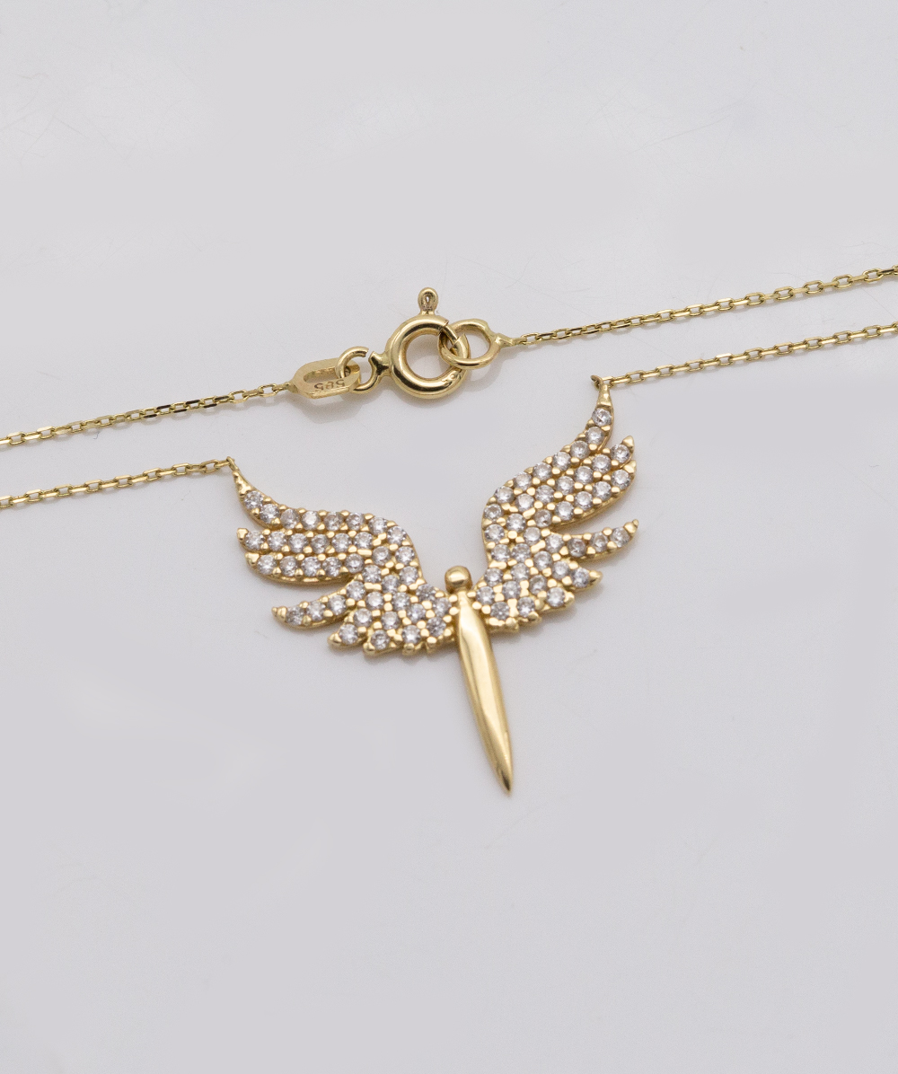 Kette Engel mit Zirkonia 585er Gelbgold
