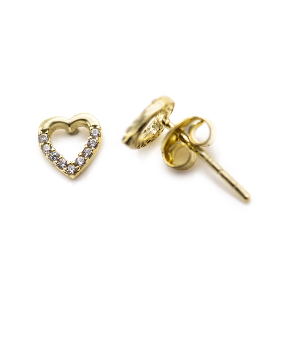 Herzohrstecker mit Zirkonia 333er Gelbgold
