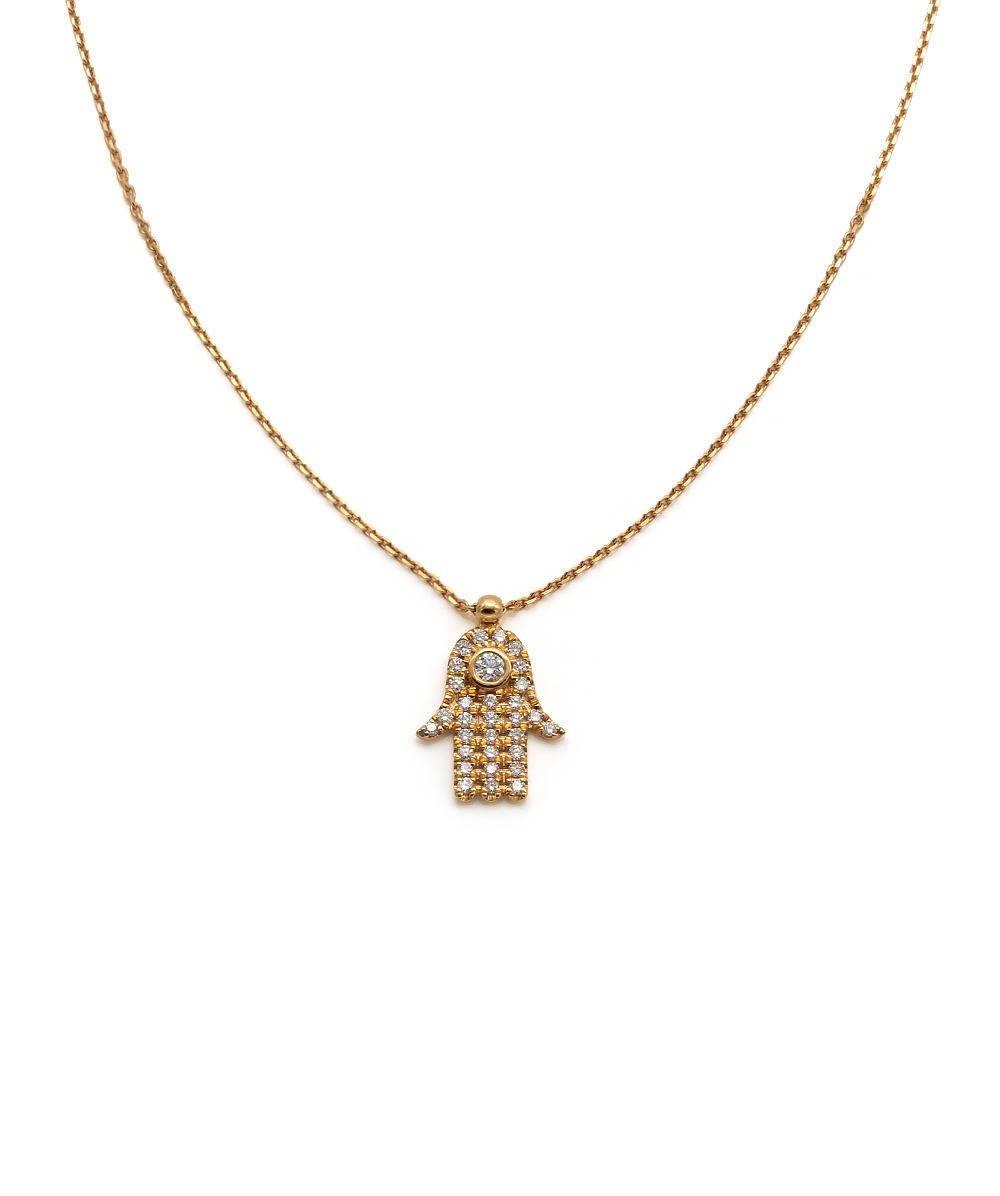 Kette mit Brillantanhänger Hand der Fatima 750er Rotgold