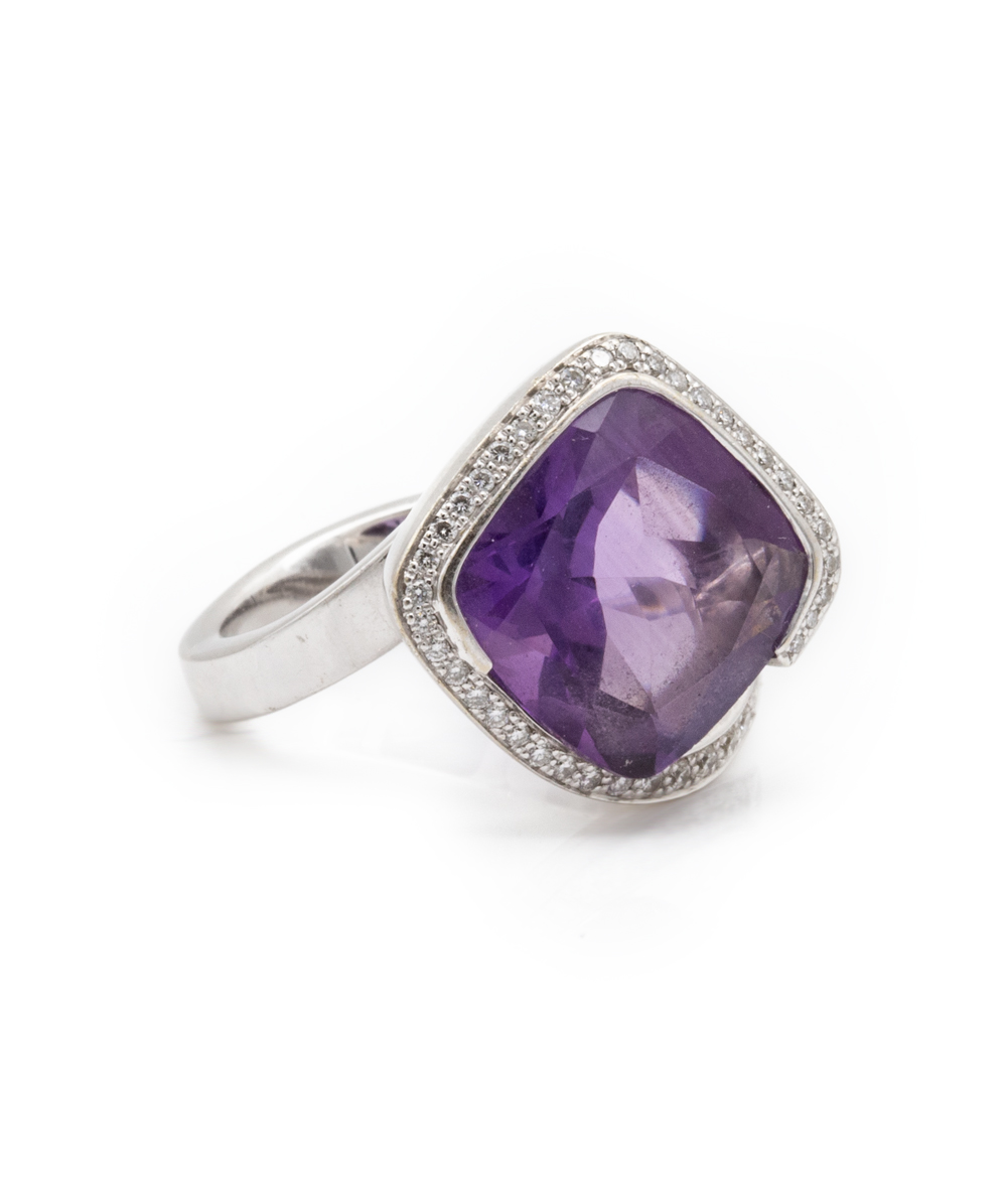 Brillantring mit Echt Amethyst 750er Weißgold 