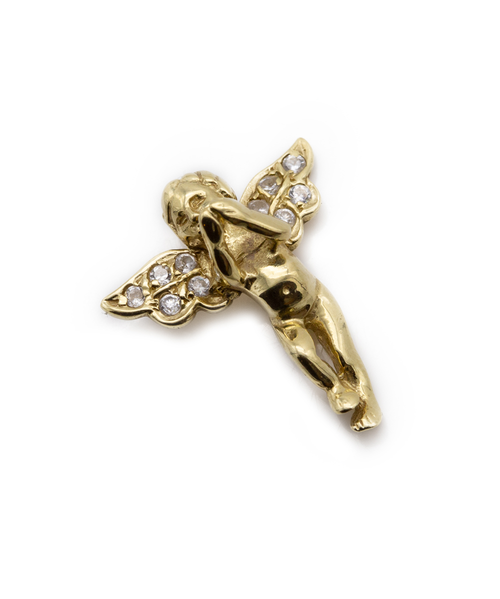 Engelanhänger mit Zirkonia 585er Gelbgold