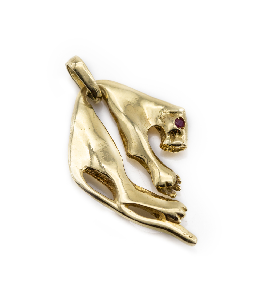 Anhänger Panther mit Farbstein 585er Gelbgold