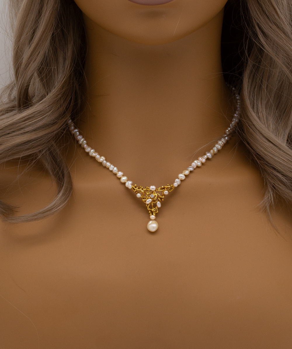 Perlkette mit Brillantsolitär 585er Gelbgold