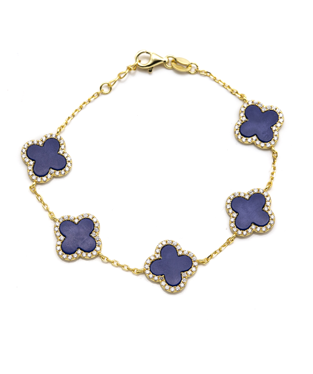 Armband Kleeblatt mit Lapis und Zirkonia 925er Silber vergoldet