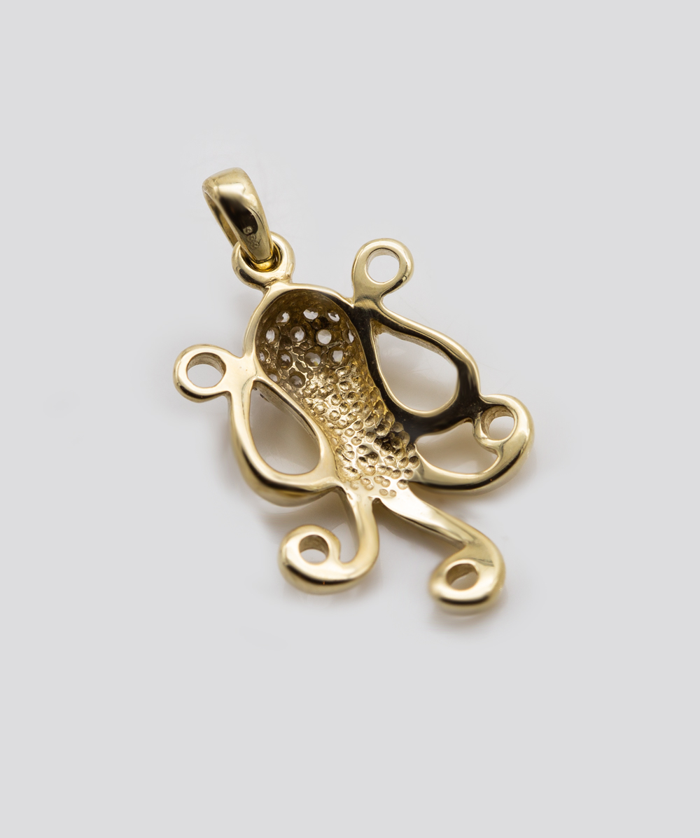 Anhänger Oktopus mit Zirkonia 333er Gold bicolor - Alternative View