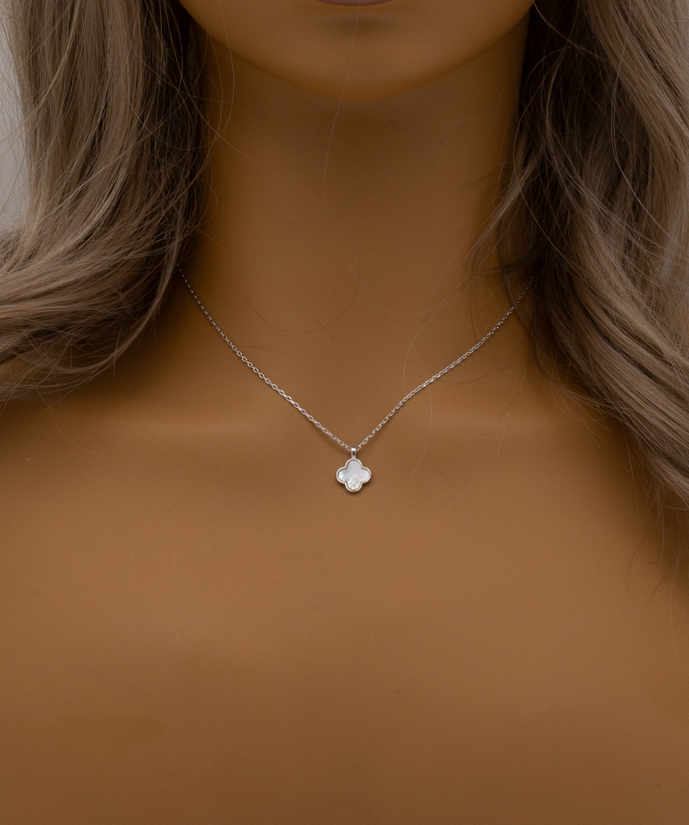 Halskette mit Perlmuttkleeblatt 925er Silber 