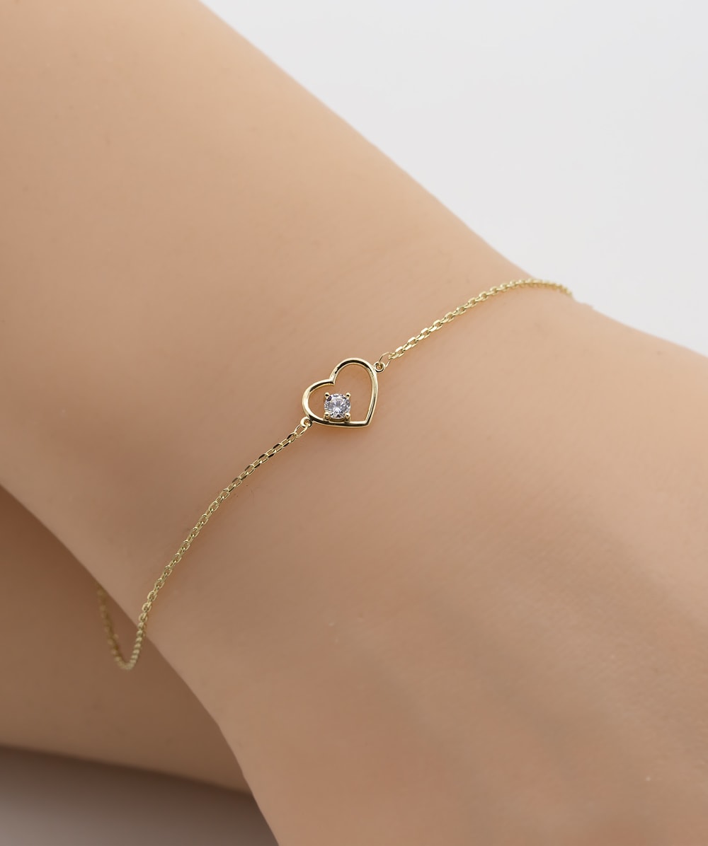 Herzarmband mit Zirkonia 333er Gelbgold
