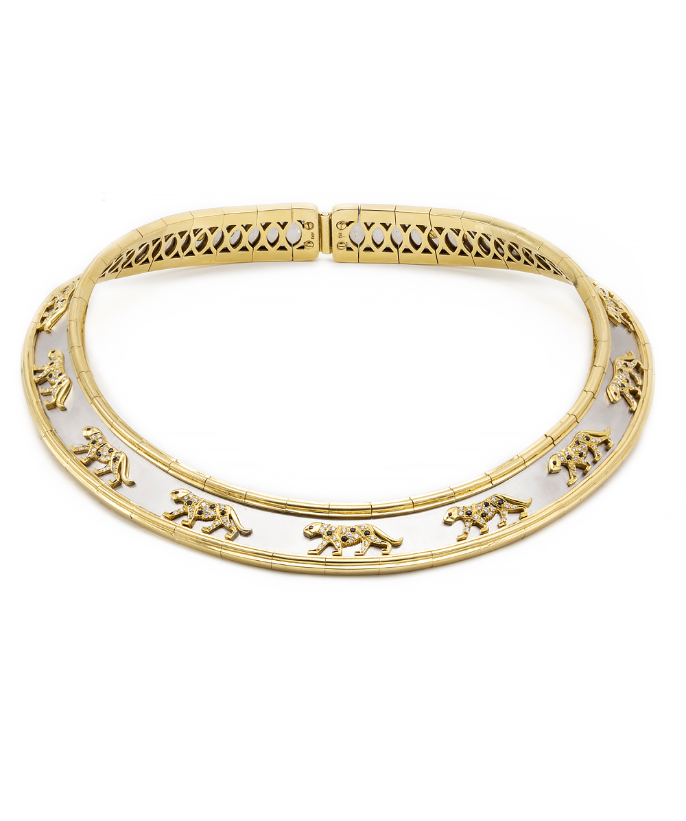 Brillanthalsreif mit Farbsteinen 750er Gold bicolor