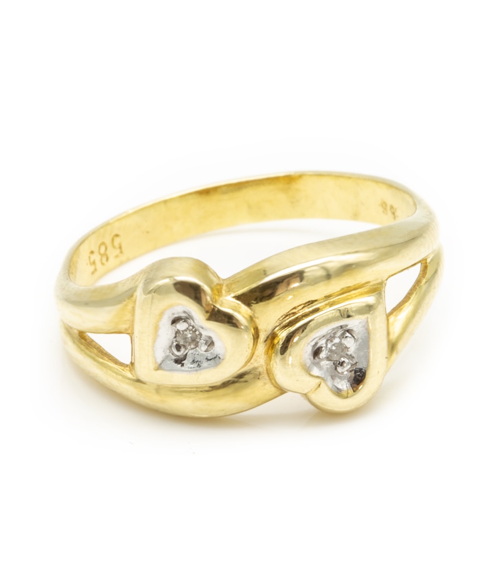 Herzring mit Diamanten 585er Gold bicolor