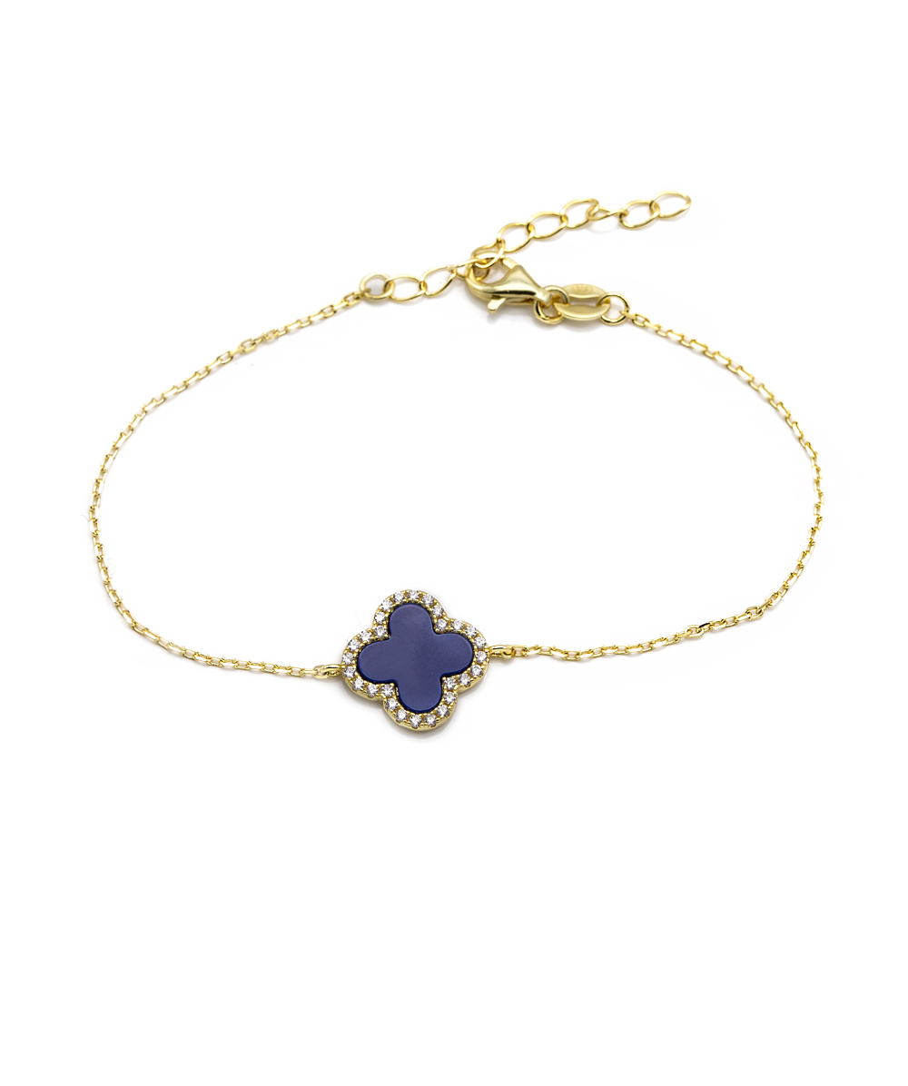 Armband Lapis Kleeblatt 925er Silber vergoldet