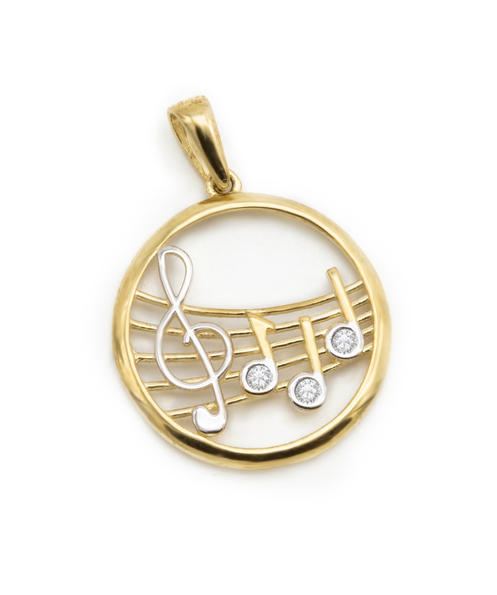 Anhänger Notenschlüssel mit Zirkonia 333er Gold bicolor