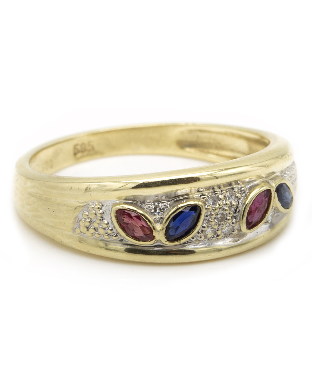 Ring mit Rubinen Saphiren und Brillanten 585er Gold bicolor