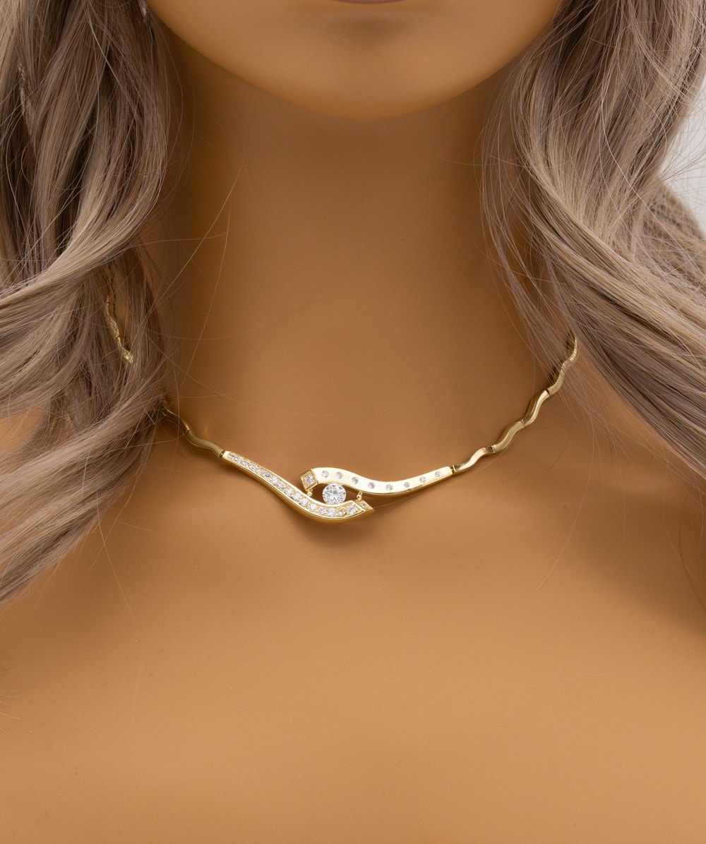 Collier mit Zirkonia 585er Gelbgold