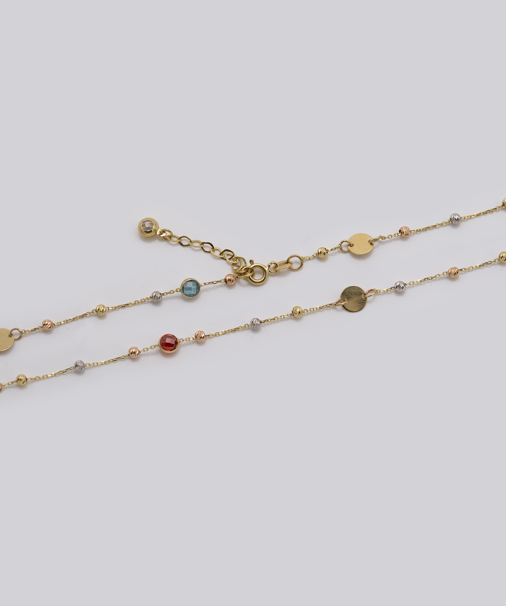 Kette mit Farbsteinen 585er Gold tricolor
