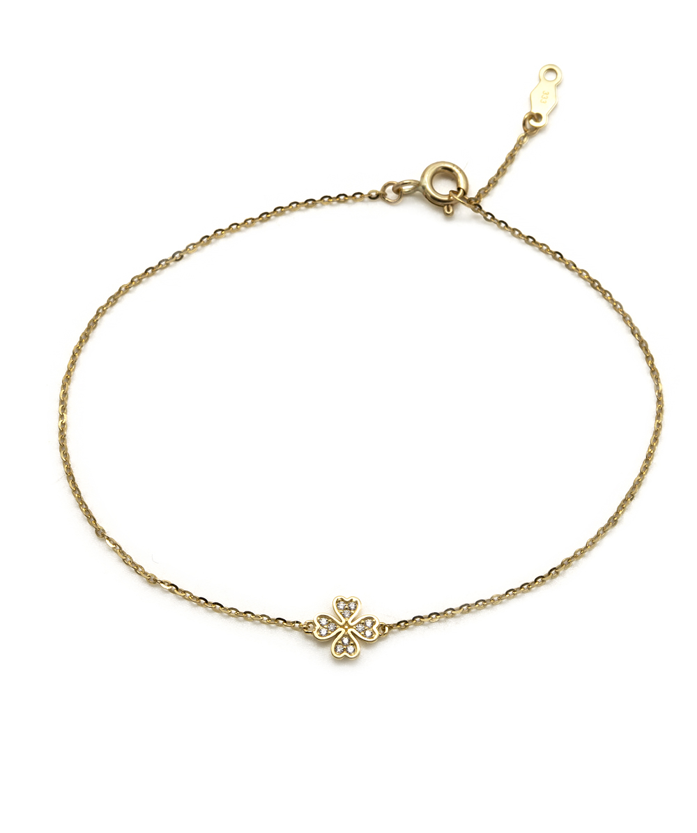 Armband Kleeblatt mit Zirkonia 333er Gelbgold