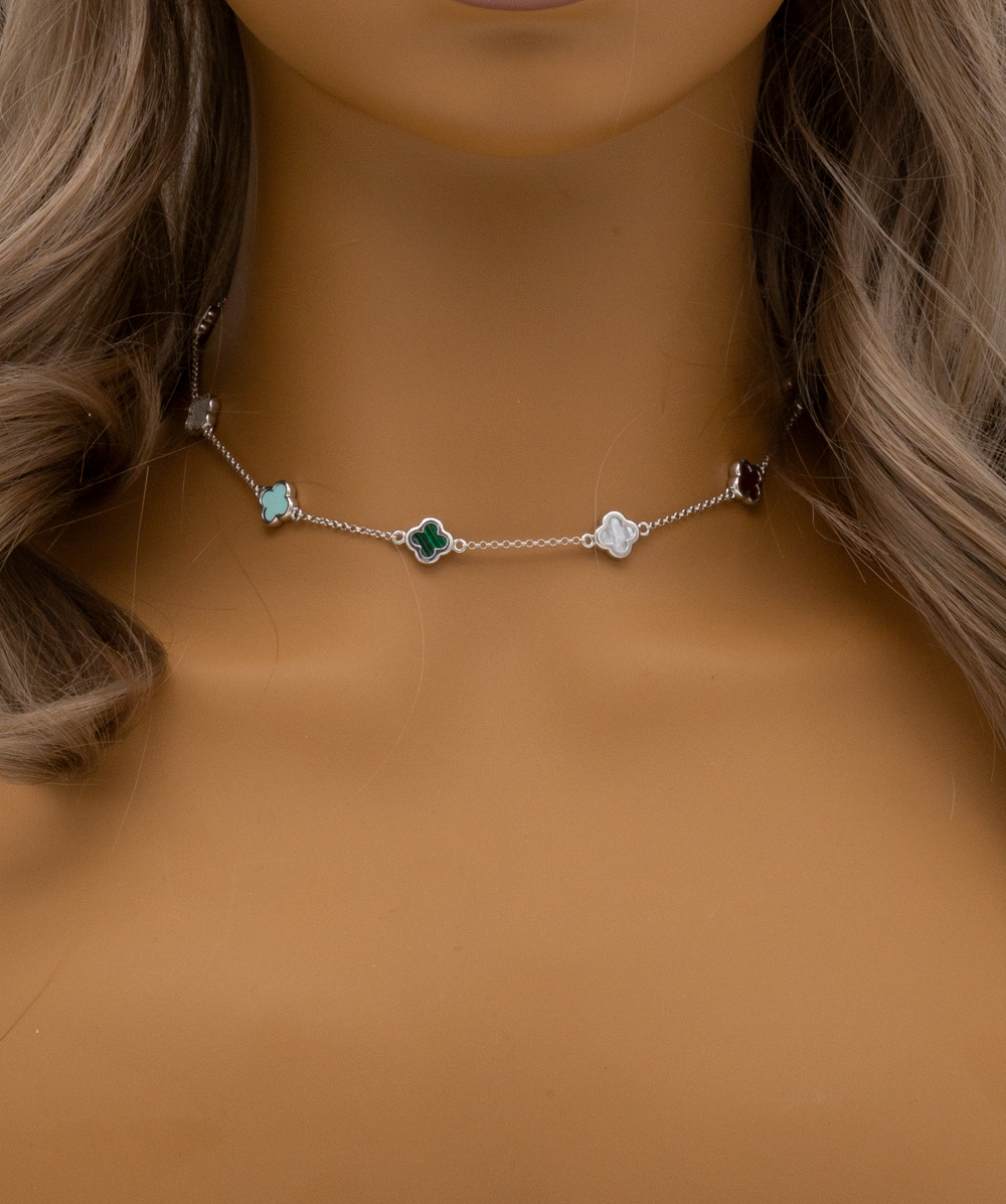 Kleeblattkette Multicolor 925er Silber 
