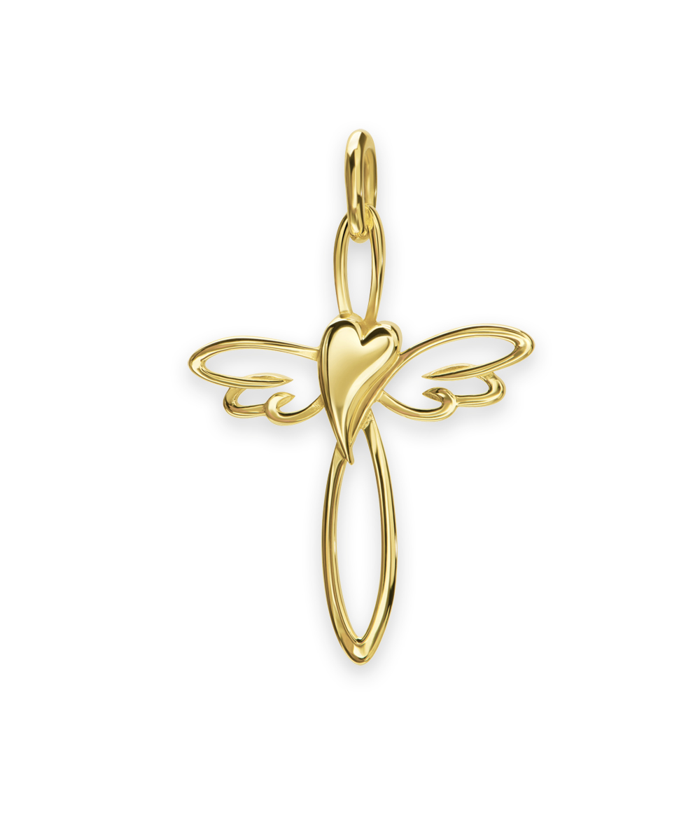 Kreuzanhänger Engel mit Herz 333er Gelbgold
