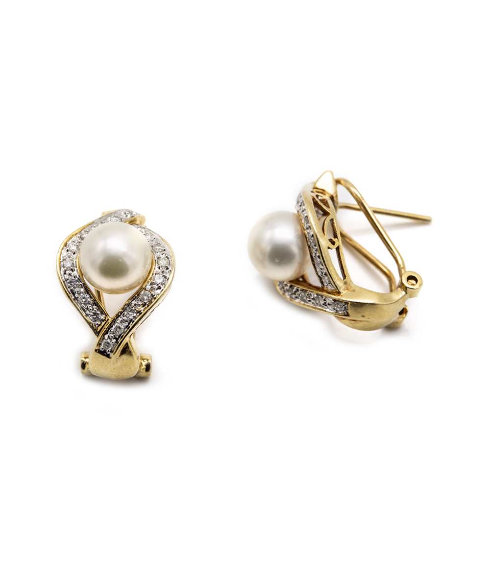 Ohrsteck-Clips Brillant und Zuchtperle 585er Gold bicolor