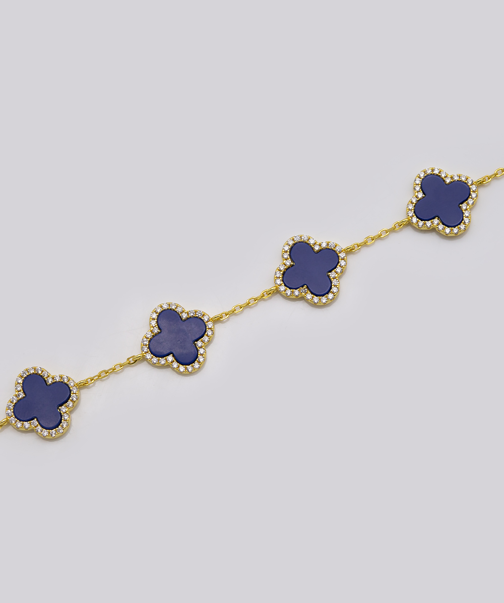 Armband Kleeblatt mit Lapis und Zirkonia 925er Silber vergoldet - Alternative View