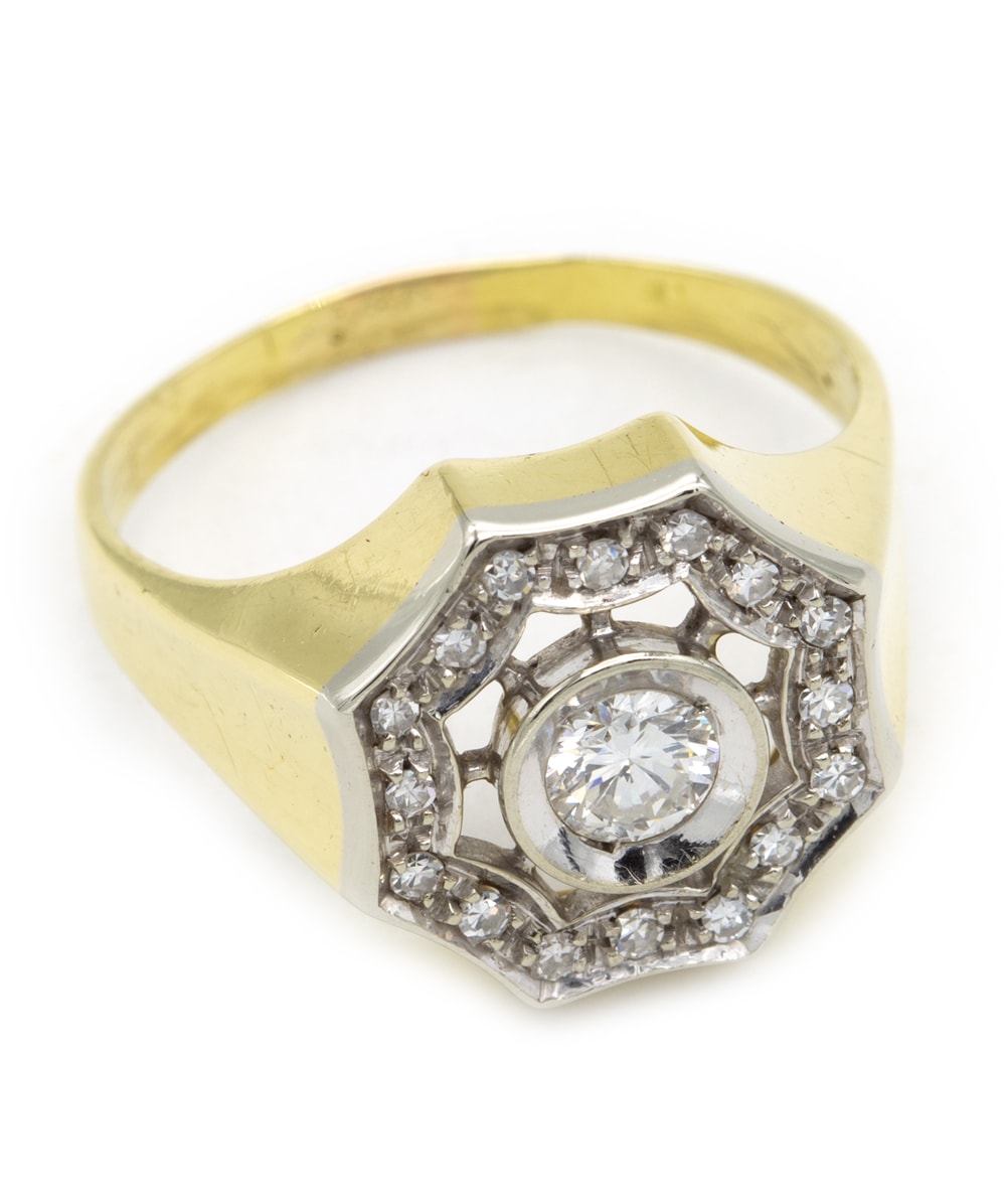 Ring mit Brillant und Diamanten 750er Gold bicolor