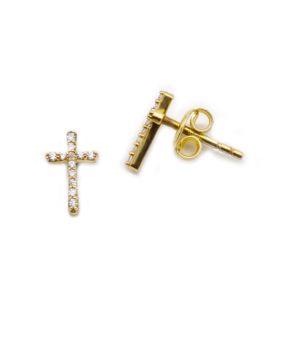 Kreuzohrstecker mit Zirkonia 333er Gelbgold