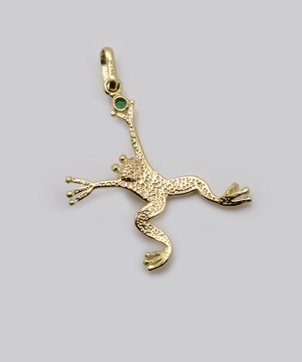 Anhänger Frosch mit Smaragd 585er Gelbgold
