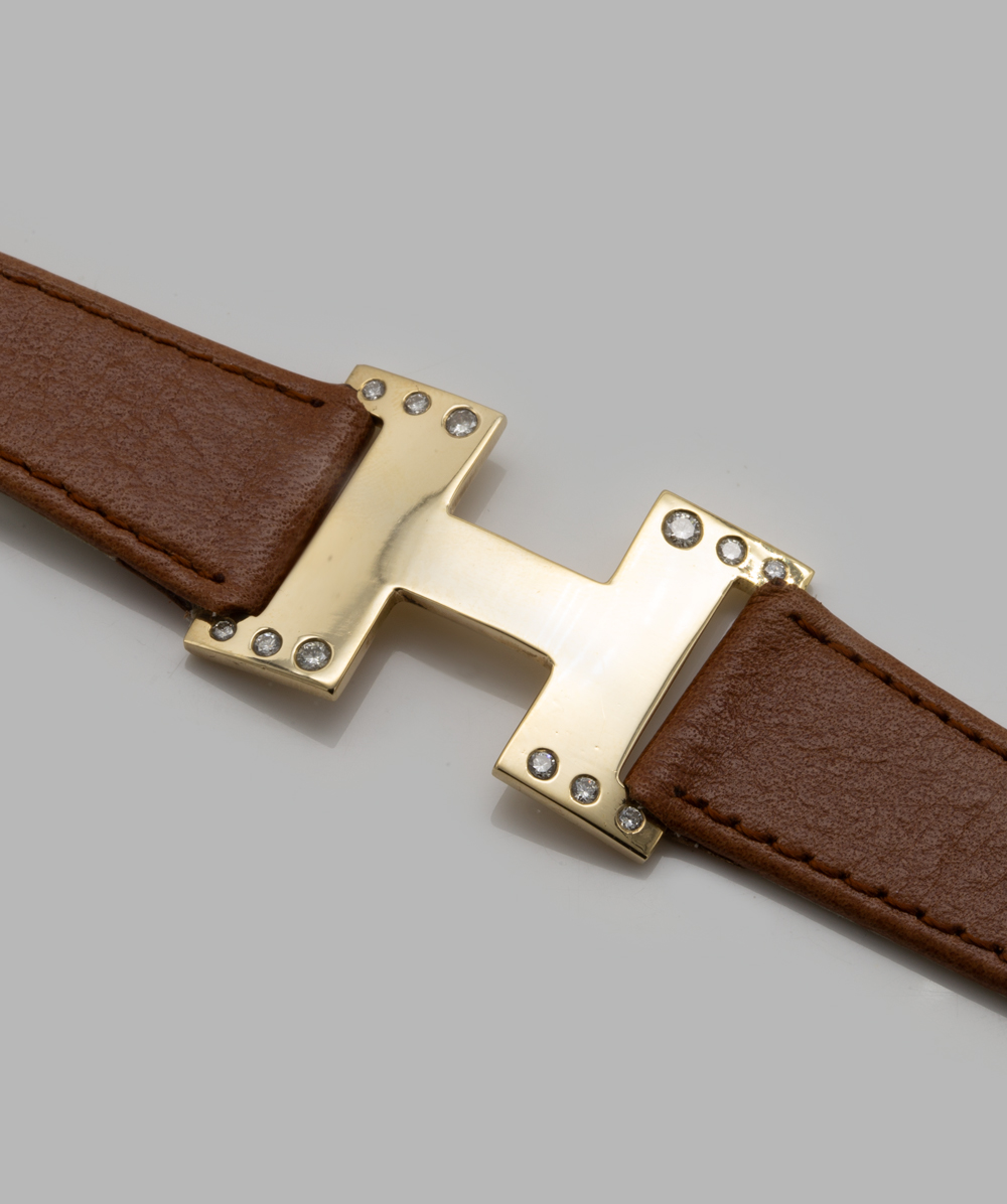 Lederarmband H mit Brillanten 585er Gelbgold