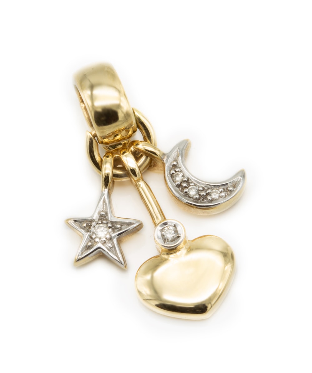 Anhänger Herz, Mond und Stern mit Brillanten 585er Gold bicolor