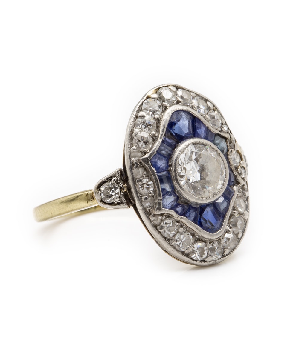 Ring mit Diamanten und Saphir 585er Gold bicolor